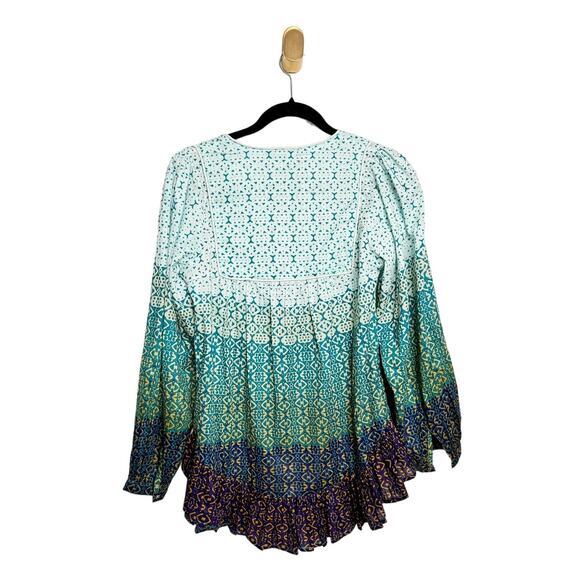 NWT Raga Blue Printed Long Sleeve Peasant Top Tunic Small - Picture 2 of 7
